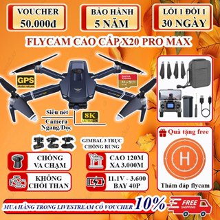 Flycam X20 Pro Max camera 8K UHD, Drone có Gimbal chống rung 3 trục, định vị GPS, Pin 11.1v 3600mAh