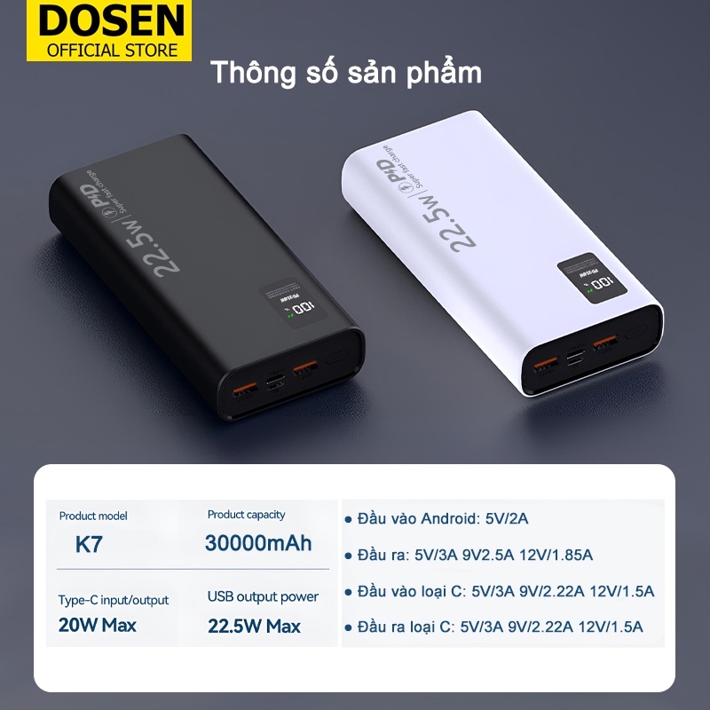 dosen pro sạc dự phòng pd22.5w 30000mah 12000mah 80000mah pin dự phòng màn hình Led tích hợp tích hợp | BigBuy360 - bigbuy360.vn