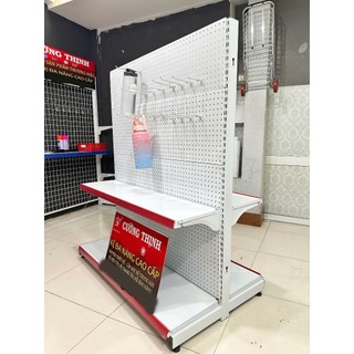  Kệ siêu thị ĐÔI kệ tôn lỗ   90cm x 1m2 x 2 tầng   tặng kèm 10 móc treo 15cm mạ kẽm. 