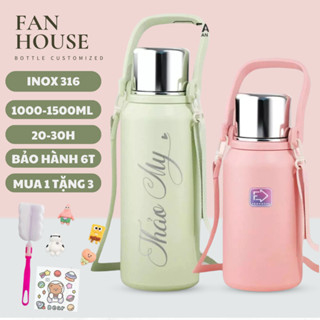 Bình giữ nhiệt Warmy 1000 & 1500ml bình nước Fan House inox 316 cao cấp giữ nhiệt 36h có quai xách, dây đeo, hãm trà