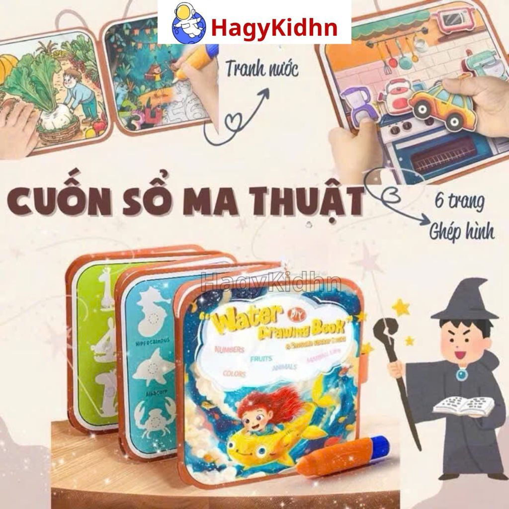 Combo Sổ Ma Thuật Tô Màu Nước Tự Xóa Kèm Bóc Dán Nhiều Chủ Đề 2in1, Tranh Tô Màu Nước Đồ Chơi Sáng Tạo Cho Bé Yêu