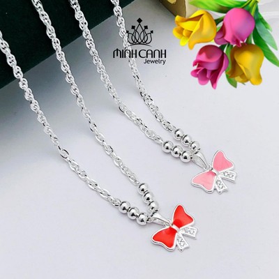 Dây Chuyền Bạc Ta Hình Nơ Mix Bi Cho Bé Gái - Minh Canh Jewelry