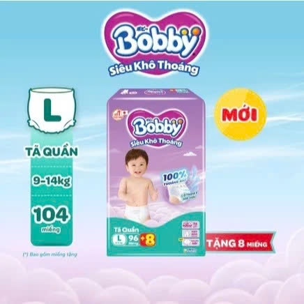 Tả quần Bobby Mega Jumbo đủ size L96 miếng + 8 miếng (TẶNG) tả quần bobby mẫu mới lõi nén thần kỳ