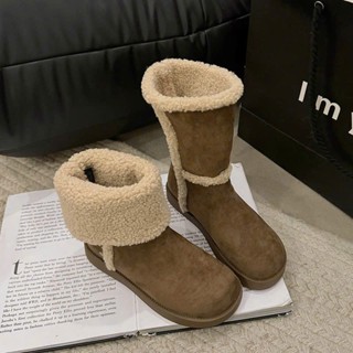 ( ĐI 2 KIỂU ) Bốt cổ lông nữ da lộn đế nhẹ CROW Shoes Boot