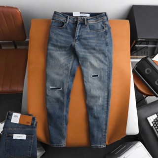 Quần Jean Nam ZARA JZR003 WAS RÁCH GỐI Màu Xanh Bụi Hiếm Xịn Form SlimFit Mềm Mịn Co Giãn Hàng Xuất Xịn Có Big Size