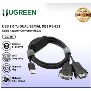 Cáp chuyển USB to 2 RS232 Ugreen 30769 US229 (USB 2.0 to 2 com 9 chân Male - Male,dài 1,5met)