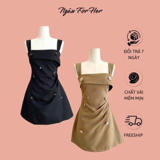 HANA DRESS- Đầm 2D Đính Hoa Đi Tiệc, Váy Hai Dây Đi Tiệc Tôn Dáng Ngâu For Her