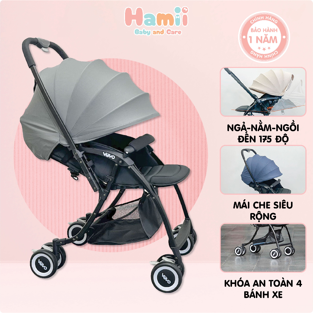 Xe Đẩy Gấp Gọn Cho Bé Vovo Premium, Đảo Chiều, Bản Nâng Cấp 3 Tư Thế Nằm Ngả Ngồi, Mái Che Chống Tia UV An Toàn VO-0207