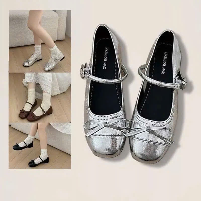 Giày Búp Bê Nữ lolita Khóa Cài Tách Mũi Độc Đáo Đính Kèm Nơ Xinh Xắn 212