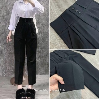  Quần tây nữ lưng cao 3 nút đi học làm công sở - Quần baggy cạp cao vải dày đáy cao cheo đùi to tôn dáng 
