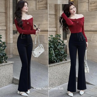 Quần Legging ống loe có túi trước sau khóa giữa kéo 1 nút cài dáng quần ống loe cạp cao vải Umi dày co giãn mặc đi học