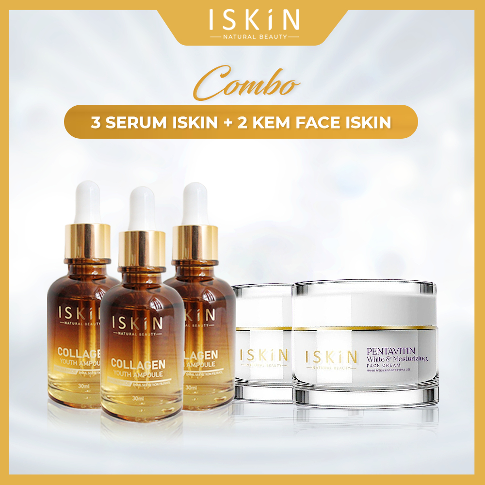 Combo 3 Serum Dưỡng Trắng Da Mờ Thâm ISKIN và 2 Kem Face Dưỡng Trắng Da Mờ Thâm ISKIN