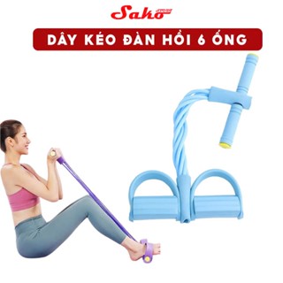 Dây kéo đàn hồi 6 ống tập gập bụng, tập tay vai, dây kháng lực đàn hồi tập yoga, gym,pilatestập cơ bắp tại nhà- DAKEO02