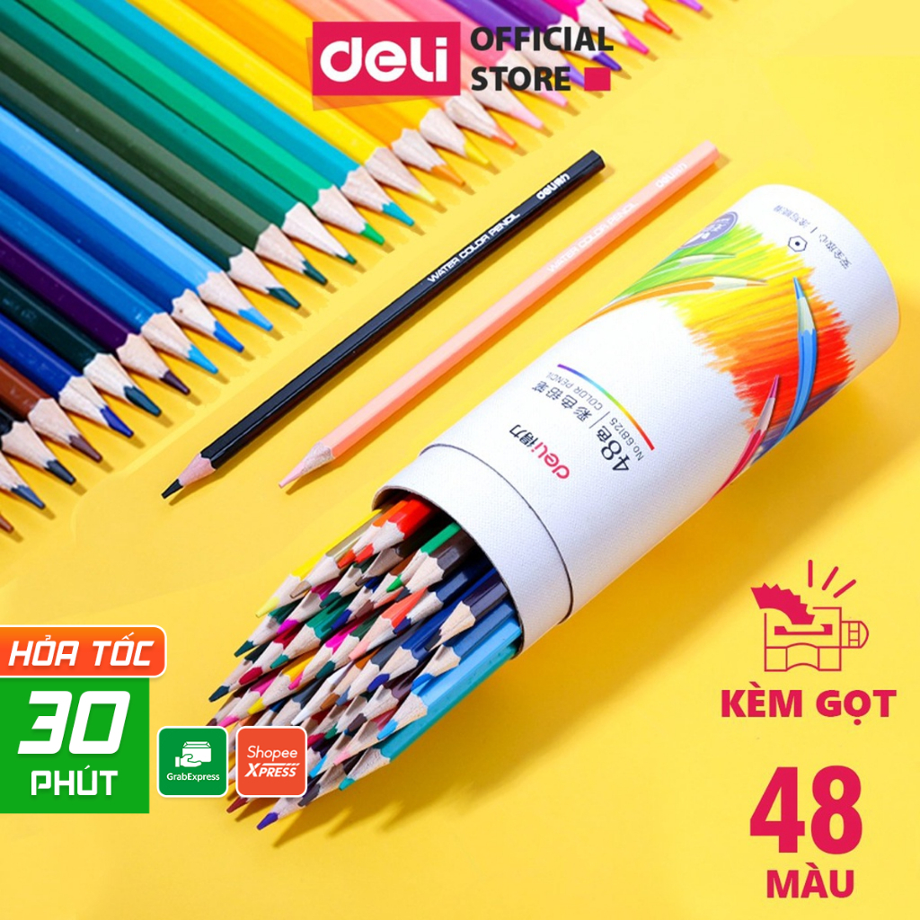 Bút Chì Màu Cốc Kèm Chuốt Gọt Deli - Màu Chì Cho Bé Thân Gỗ Tự Nhiên An Toàn Vẽ Thiết Kế Phác Họa Tô Màu