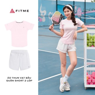 Bộ đồ thể thao nữ Fitme áo thun vạt bầu Hồng Pastel, quần short 2 lớp năng động thấm hút tốt hỗ trợ tập gym,pickleball