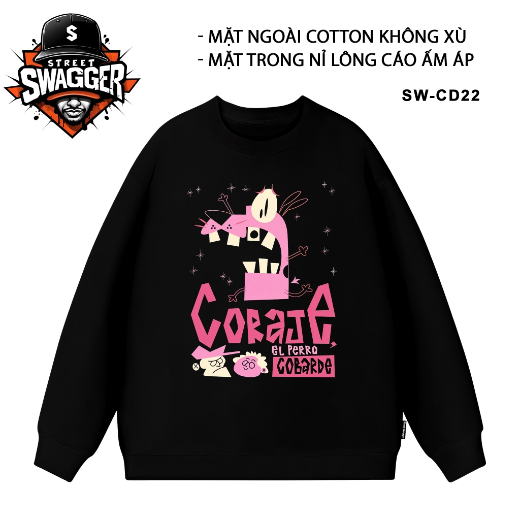 Áo nỉ lông cáo Sweatshirt Street Swagger, Áo hoạt hình Courage The Cowardly Dog SW-CD22