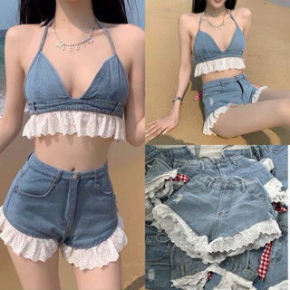 SET BIKINI JEANS ĐI BIỂN SET ĐỒ ĐI BIỂN PHONG CÁCH HIỆN ĐẠI THỜI TRANG NỮ BIKINI PHỐI REN
