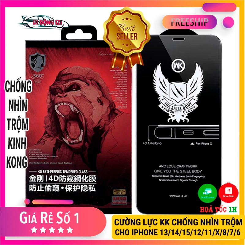 Kính Cường Lực Kiing Kong Chống Nhìn Trộm Cho iPhone 14/15/16 13/12/11 Pro/ProMax XR/XsMax/ Xs/X 8/7/6 Plus [CHÍNH HÃNG] | BigBuy360 - bigbuy360.vn