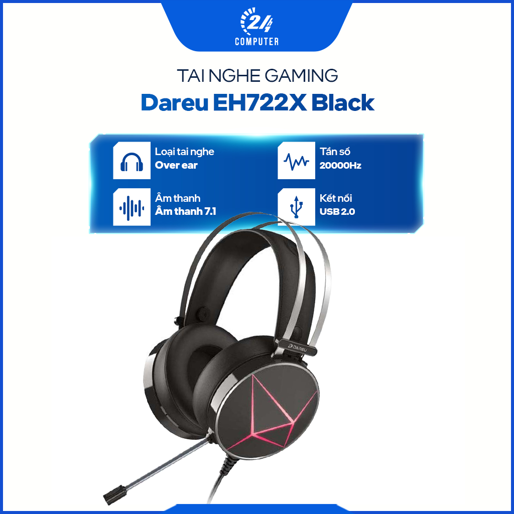 Tai nghe DareU EH722X 7.1 PRO Black, bảo hành 12 tháng