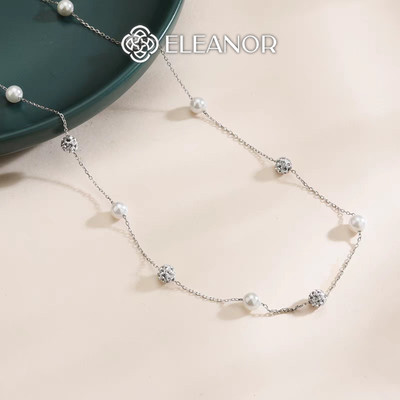 Dây chuyền nữ titan Eleanor Accessories ngọc trai nhân tạo đính đá phụ kiện trang sức vòng cổ 8879