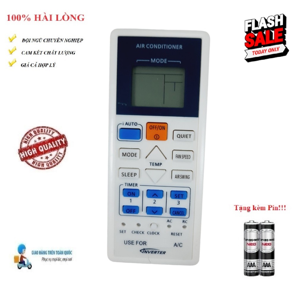 Remote Điều khiển điều hòa Pa_na_so_nic-13 LOẠI 1 & 2 chiều Inverter- Hàng loại tốt mới 100% Tặng Pin
