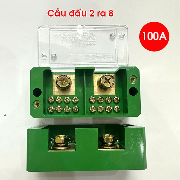 Bộ cầu đấu dây điện 1 pha 100A 2 ra 8- cầu đấu dây 2 chia 8
