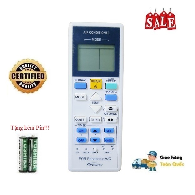 Remote Điều khiển điều hòa Pa_na_so_nic-11 LOẠI 1 & 2 chiều Inverter- Hàng loại tốt mới 100% Tặng Pin