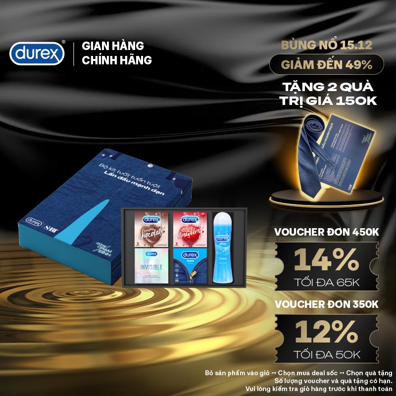 Combo Bao Cao Su Và Gel Bôi Trơn Durex Cho Lần Đầu Mạnh Dạn - Tặng Kèm Bí Kíp Yêu Độc Quyền