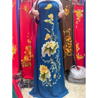 Vải lụa mango thêu hoa sen, vải áo dài cao cấp thêu lắc tay (Sỉ lẻ vải áo dài giá xưởng)