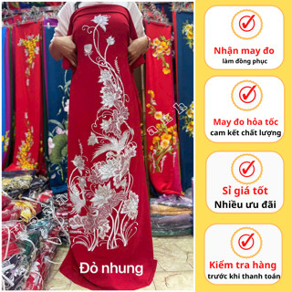 [HÀNG LOẠI 1] VẢI ÁO DÀI LỤA MANGO THÊU LẮC TAY THU CÔNG HỌA TIẾT HOA SEN ĐỘC LẠ HÀNG THIẾT KẾ CAO CẤP MÀU XANH ĐỎ ĐÔ