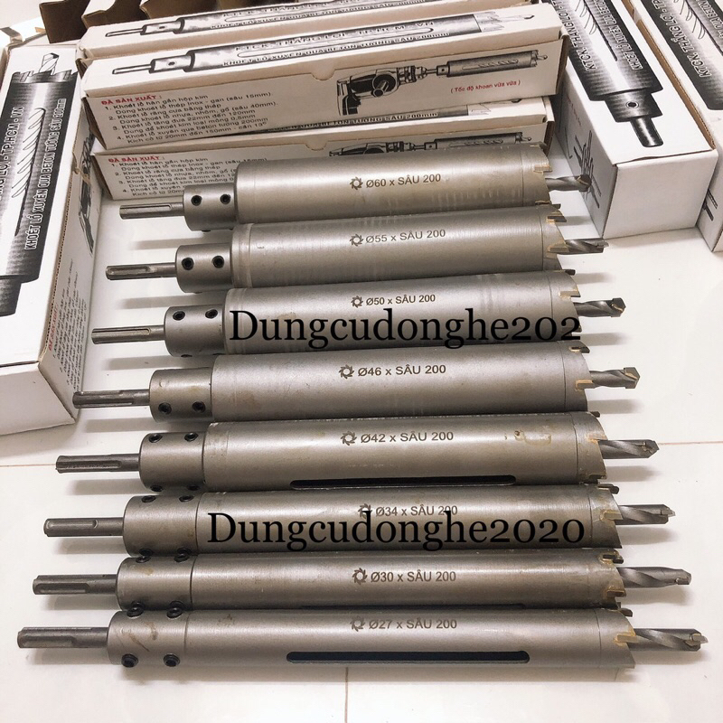 Mũi Khoan Rút Lõi Khoét Lỗ Xuyên Qua Bê Tông Tường Sâu 200mm Thắng Lợi Phi 21,27,30,34,42,50,55,60