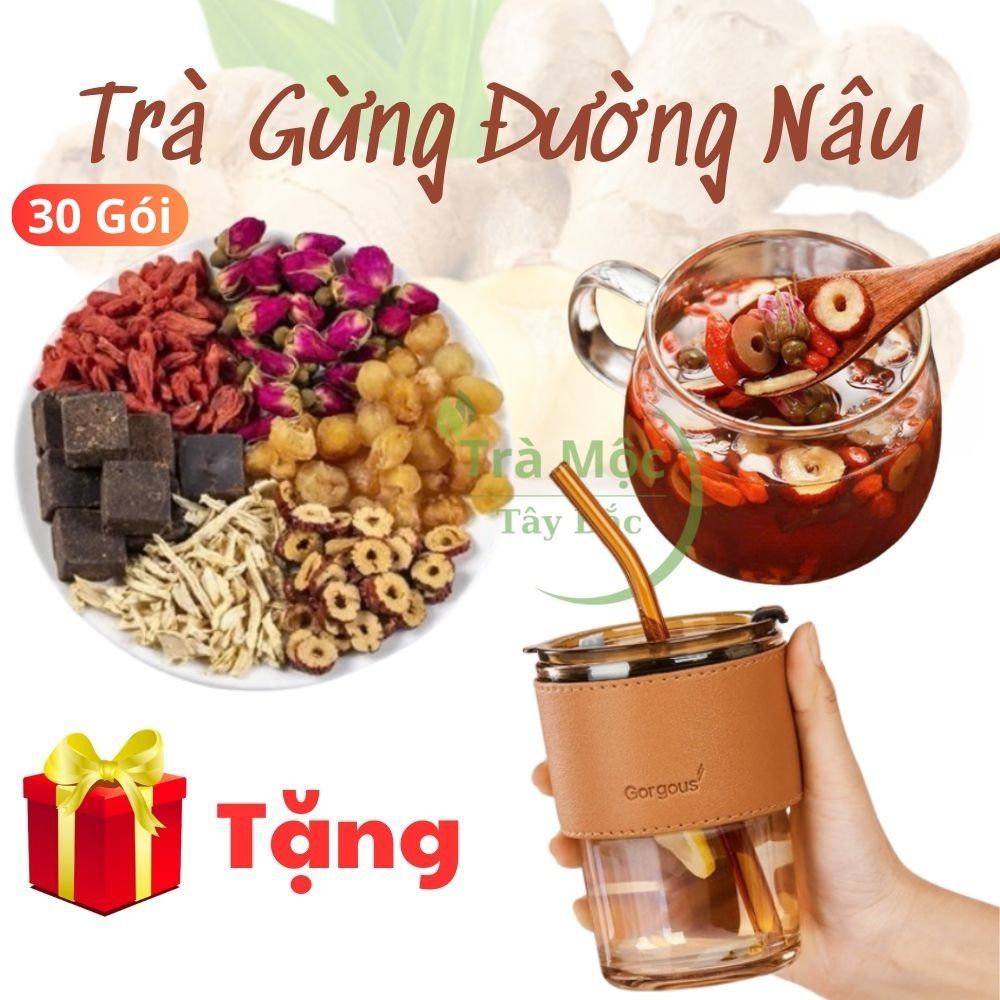 Trà Gừng Đường Nâu (Tặng Cốc Da hoặc Bình) Giảm Đau Bụng Kinh , Dịu Bụng , Dễ Ngủ , bổ máu giữ ấm cơ thể thanh lọc