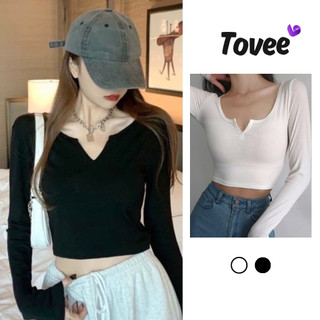 Áo Croptop TAY DÀI CỔ KHOÉT V Chất Thun Borip BM00_BM30, Áo Thun Kiểu Trơn Ôm Body Nữ Đẹp Tôn Dáng TOVEE