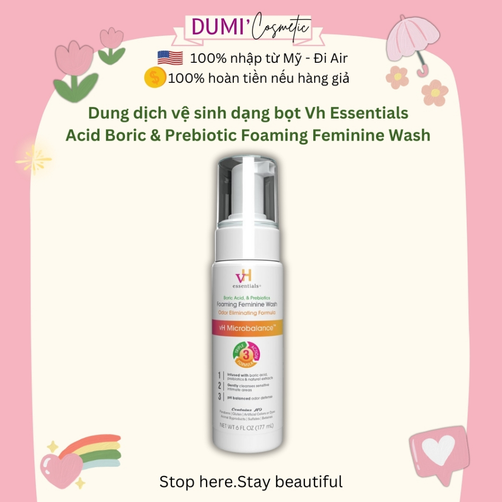 Dung dịch vệ sinh dạng bọt Vh Essentials Acid Boric & Prebiotic Foaming Feminine Wash 177ml