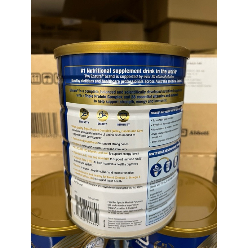 Combo 3 lon - Sữa bột Ensure Úc Hương vanilla hộp 850g mẫu mới nhất