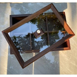  Khay GỖ SỒI đựng mứt tết NẮP KÍNH kích thước vuông 26cm chữ nhật 36*24cm cao 10cm 