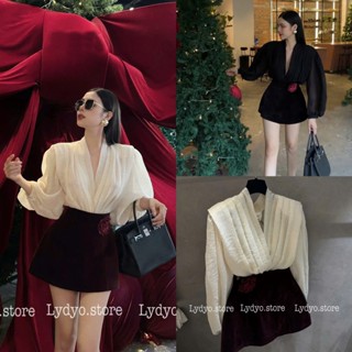 Set váy đầm nhung, chân váy nhung chữ A, phối áo sơ mi cổ đổ chữ V, đầm dự tiệc thiết kế cao cấp sang chảnh dự tiệc cưới