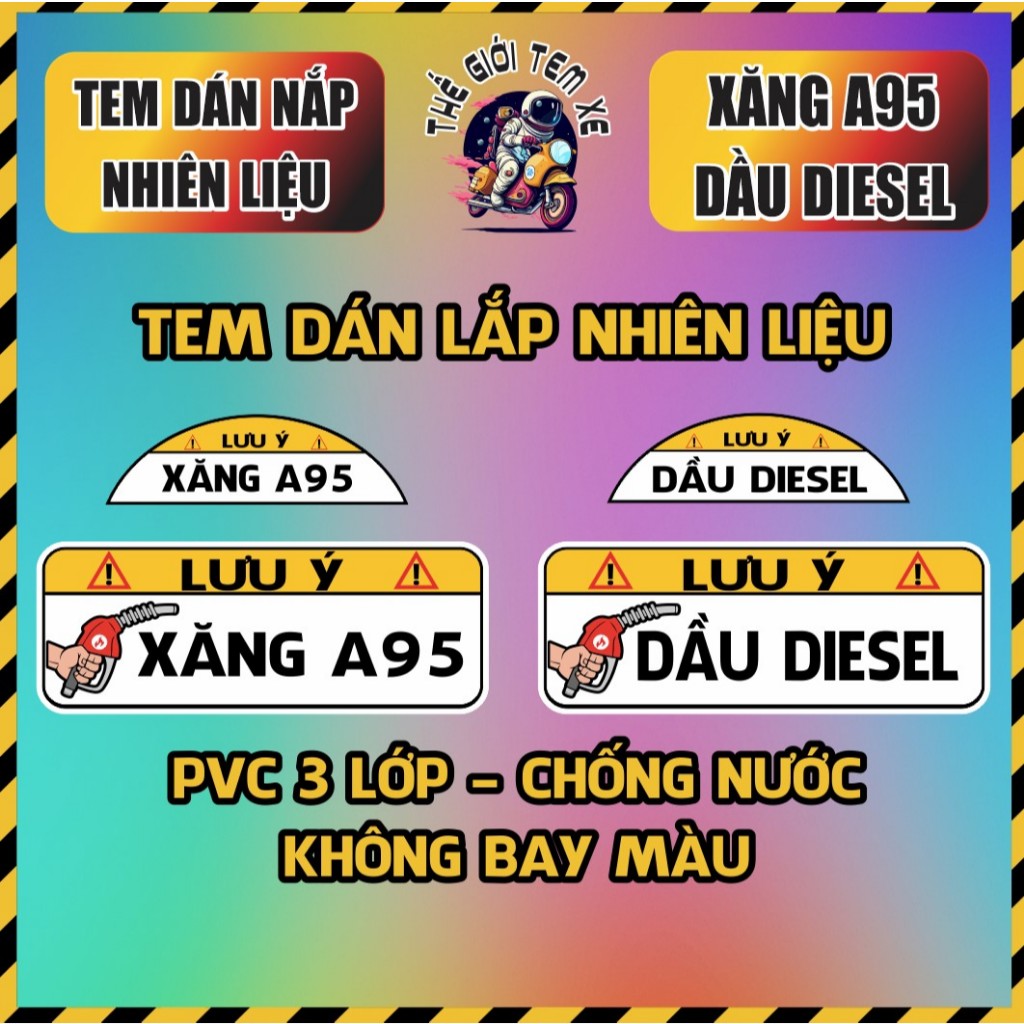 Tem dán nắp xăng ô tô A95, dầu diesel, decal dán ô tô xăng 95, sticker dầu, chống nước Giá 1 Combo