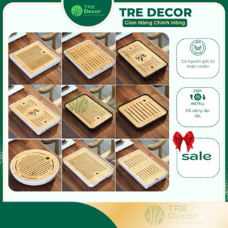 Khay trà tre, khay trà đạo phong cách Nhật Bản khay đựng ấm chén có khay hứng nước tiện lợi cao cấp