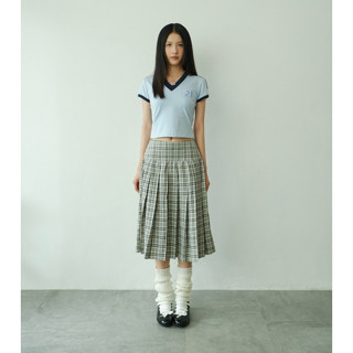 OLALASTUDIO Chân váy caro xếp ly - CLOVER MIDI SKIRT