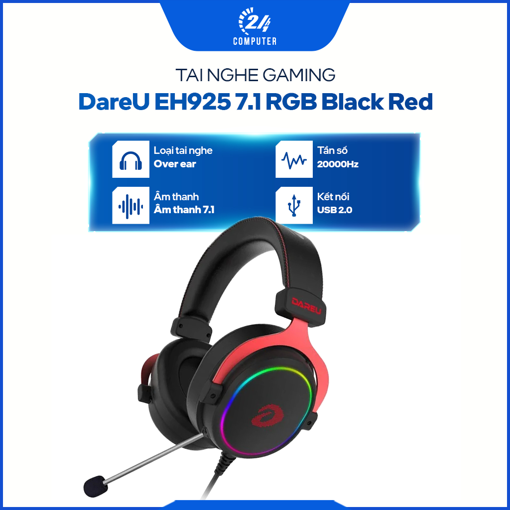 Tai nghe DareU EH925L 7.1 RGB Black Red, Bảo hành 12 tháng