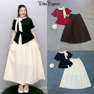 Set Áo Kèm Chân Váy Bigsize Nữ Sang Chảnh Che Khuyết Điểm Cho Các Nàng Chubby 60-90kg SET848