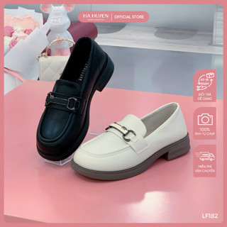 Giày Loafer nữ HÀ HUYỀN da lì đính hoạ tiết dài viên đồng gót vuông 2cm - LF182