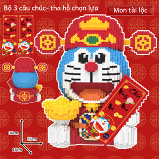 [ COMBO 3 CÂU CHÚC ] Đồ Chơi Lắp Ráp Mô Hình Doraemon Doremon Thần tài cầm vàng mon tài lộc ngồi tay cầm bao lì xì 36cm