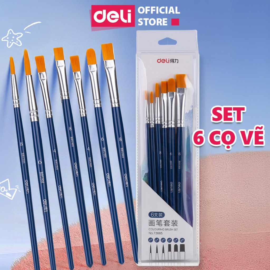 [HỌA CỤ DELI] Bộ Cọ Vẽ Màu Nước Màu Bột Acrylic Gouache Chuyên Nghiệp Finenolo Set 6 Cọ Vẽ Tranh Tô 