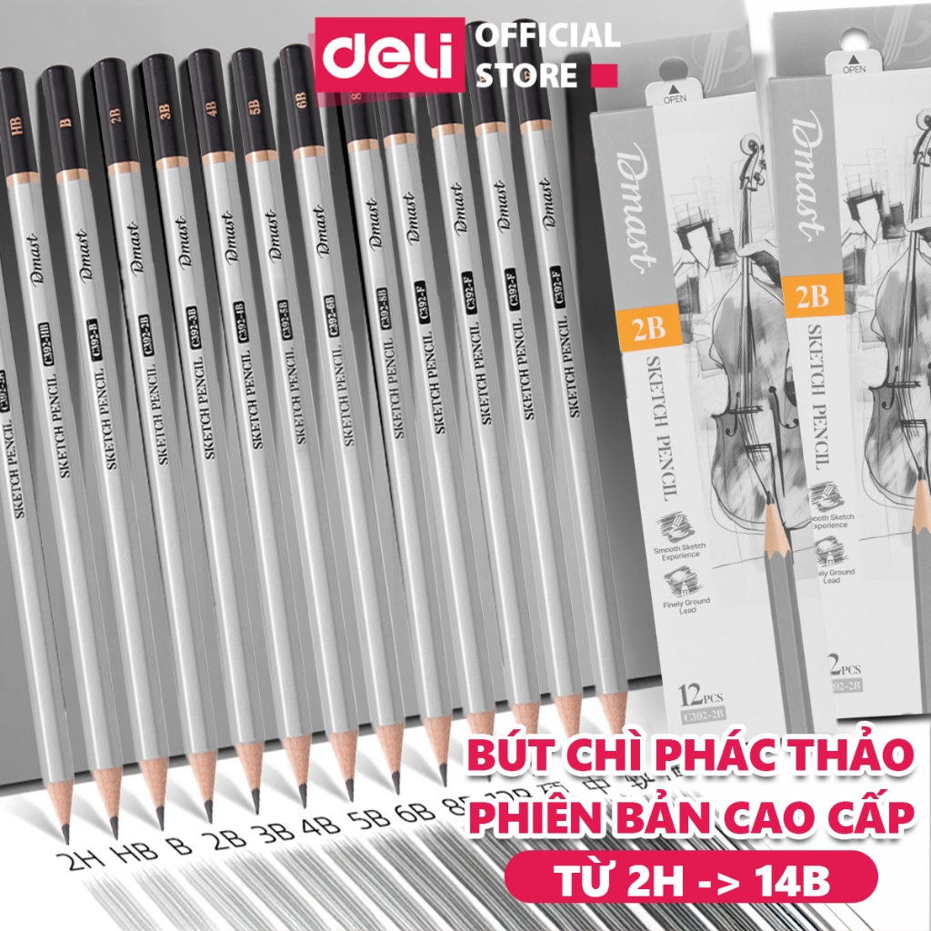 [🔥RẺ NHẤT] Bút Chì Phác Thảo Phiên Bản Cao Cấp Deli -2H Đến 14B- Dành Cho Mỹ Thuật Chuyên Nghiệp Chì