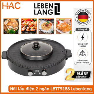 Nồi lẩu nướng 2 ngăn Lebenlang LBTT5288, Bếp lẩu nướng 2in1 đa năng tròn loại to,công suất 1800W tiện lợi cho gia đình.