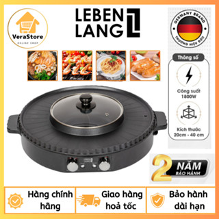 Nồi lẩu nướng 2 ngăn Lebenlang LBTT5288, Bếp lẩu nướng 2in1 đa năng tròn loại to,công suất 1800W tiện lợi cho gia đình.