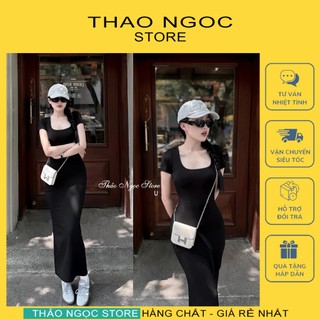 Đầm thun body tay ngắn cổ vuông hàng chuẩn! (có sẵn, hình thật) THẢO NGỌC STORE