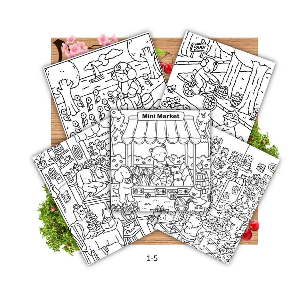 Bộ 5 Tranh tô màu, Bao lì xì Cute Bunny cho bé xả stress